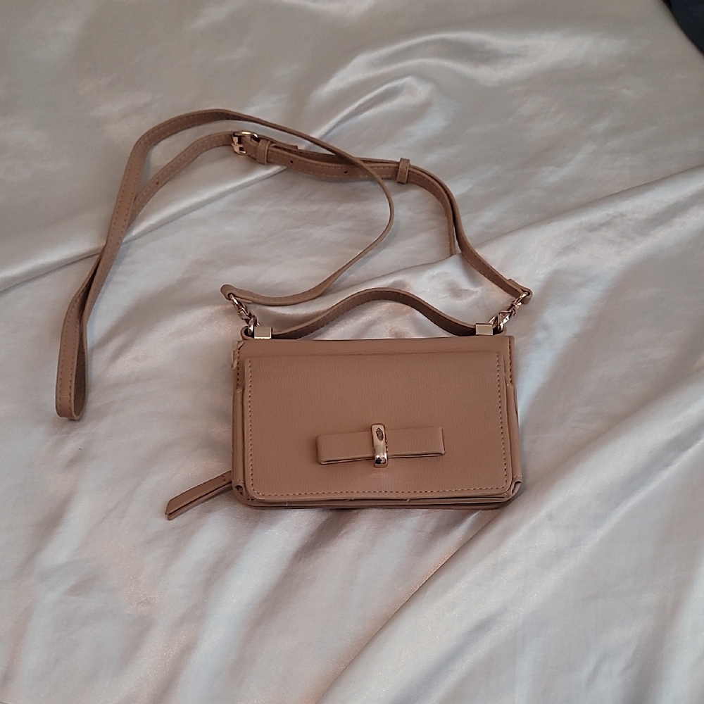 Classic Nude Crossbody Bag with Bow Accent